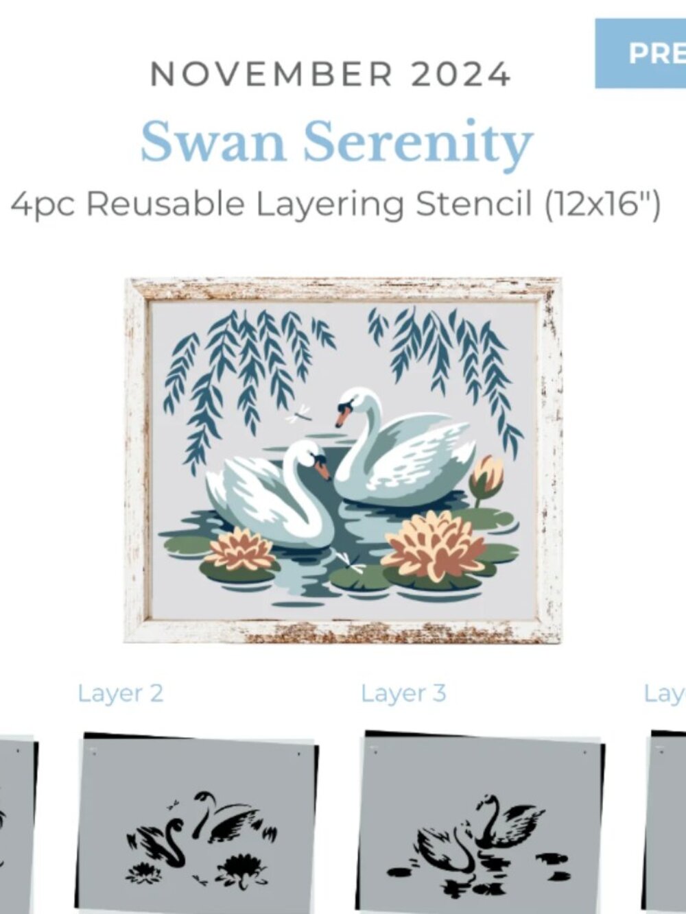 November 2024 Stencil of the Month Stencil Set w/ Add-On | Swan | BRAND NEW